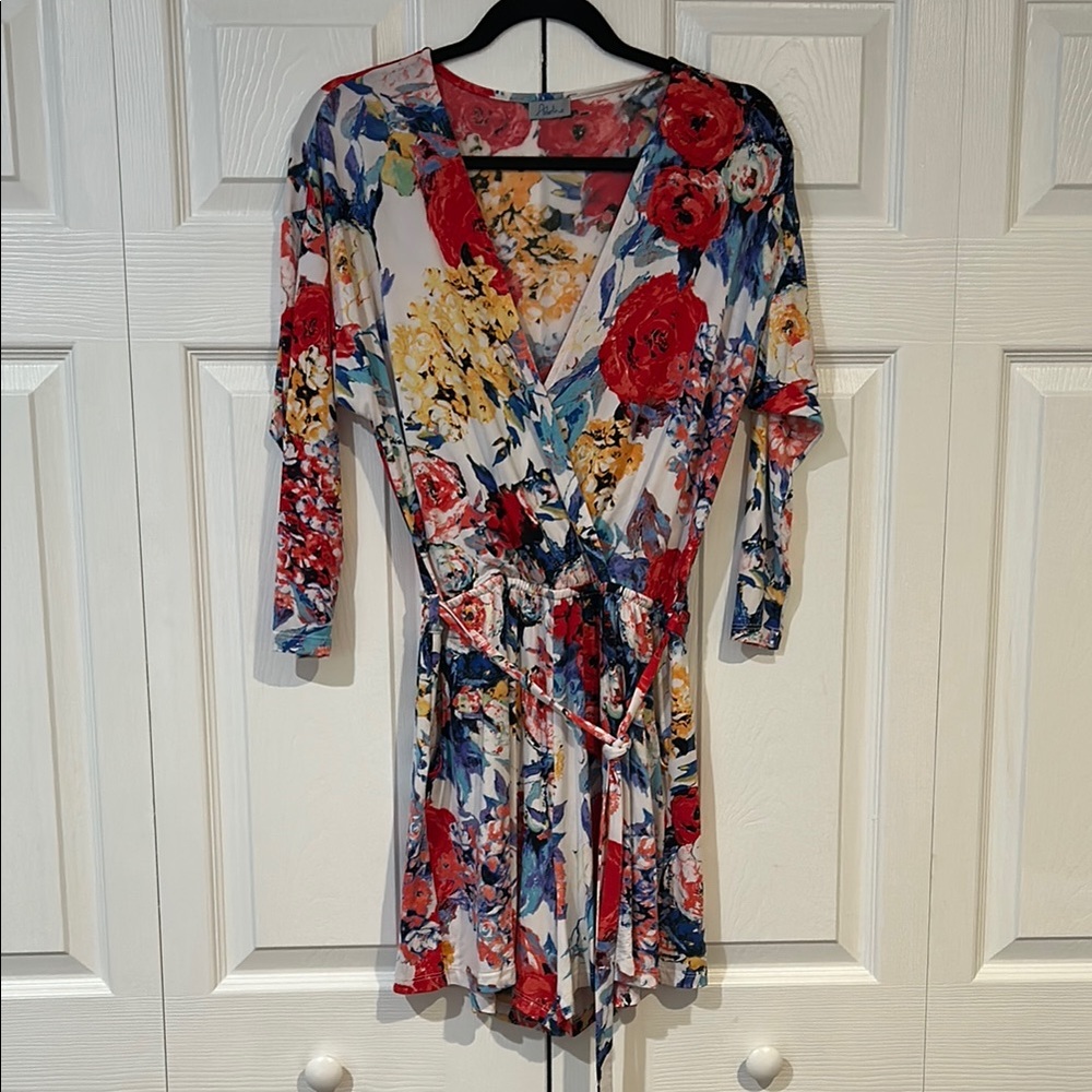 Abbeline Floral Wrap Romper with Tie Front V-Neck